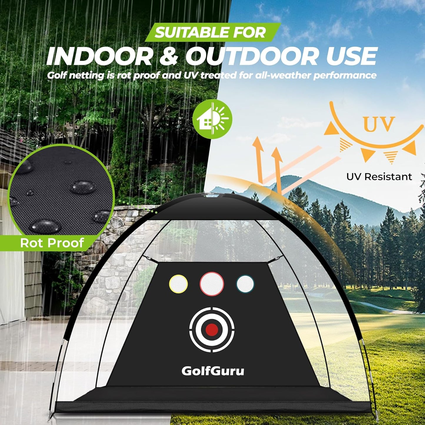 All-In-1 Golf Practice Net, 10X7Ft with XL Tri-Turf Mat, Impact Target, 10 Balls, 9 Tees, Carry Bag - for Backyard Driving Chipping Indoor