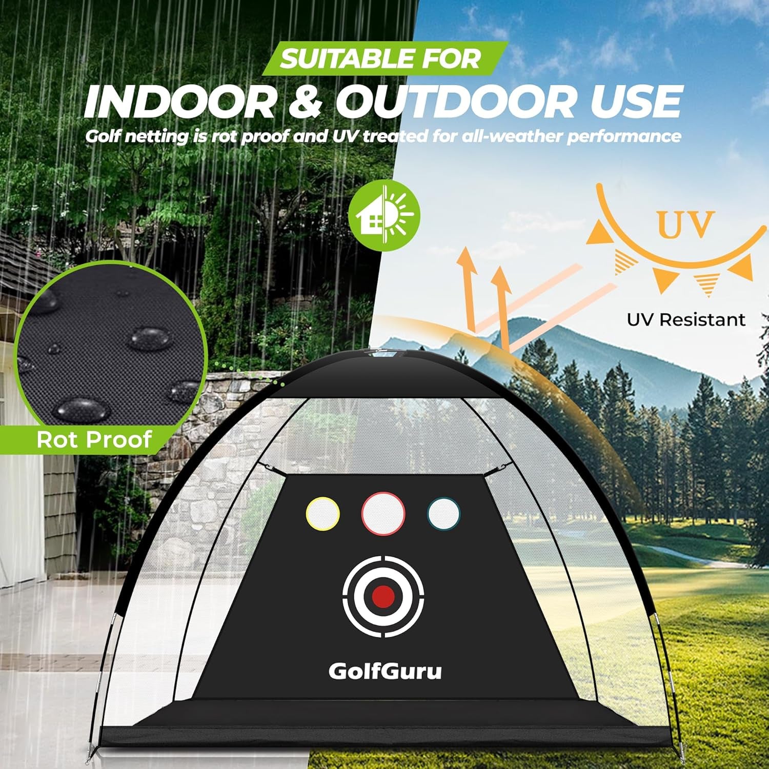 All-In-1 Golf Practice Net, 10X7Ft with XL Tri-Turf Mat, Impact Target, 10 Balls, 9 Tees, Carry Bag - for Backyard Driving Chipping Indoor