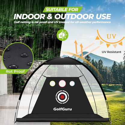 All-In-1 Golf Practice Net, 10X7Ft with XL Tri-Turf Mat, Impact Target, 10 Balls, 9 Tees, Carry Bag - for Backyard Driving Chipping Indoor