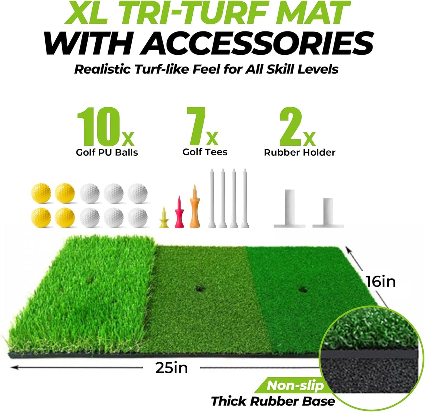 All-In-1 Golf Practice Net, 10X7Ft with XL Tri-Turf Mat, Impact Target, 10 Balls, 9 Tees, Carry Bag - for Backyard Driving Chipping Indoor