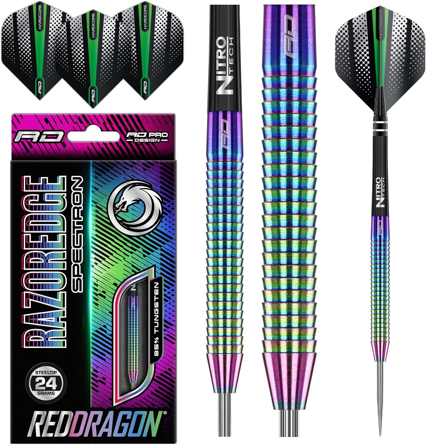 Razor Edge Spectron 20, 22, 24 or 26 Gram Tungsten Darts with Flights and Stems