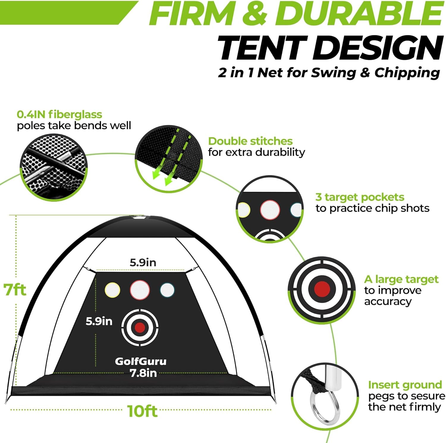 All-In-1 Golf Practice Net, 10X7Ft with XL Tri-Turf Mat, Impact Target, 10 Balls, 9 Tees, Carry Bag - for Backyard Driving Chipping Indoor