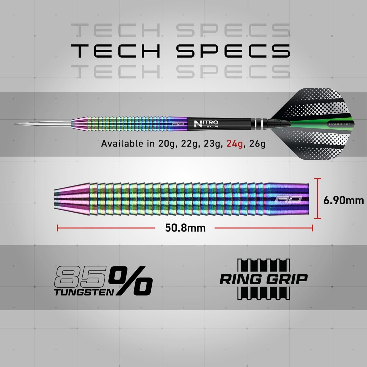 Razor Edge Spectron 20, 22, 24 or 26 Gram Tungsten Darts with Flights and Stems